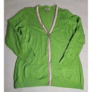 Clover By Bobby Jones‎ Green Eyelet Silk Snap Down V-neck Sweat Sz M